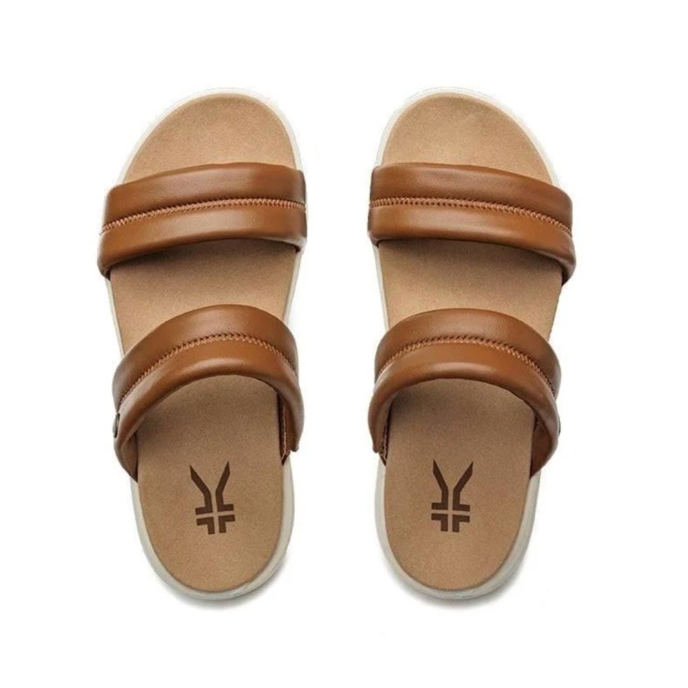 Kura Heel Better Coda Mesa Supportive Sandal in Amber Brown-Pearl White - Picture 2 of 11